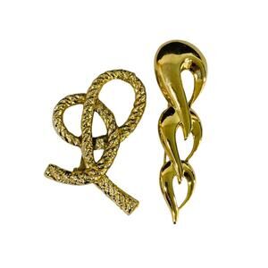 Set of 2 Goldtone Brooches Knot Rope 2.25" Abstract Design 3"